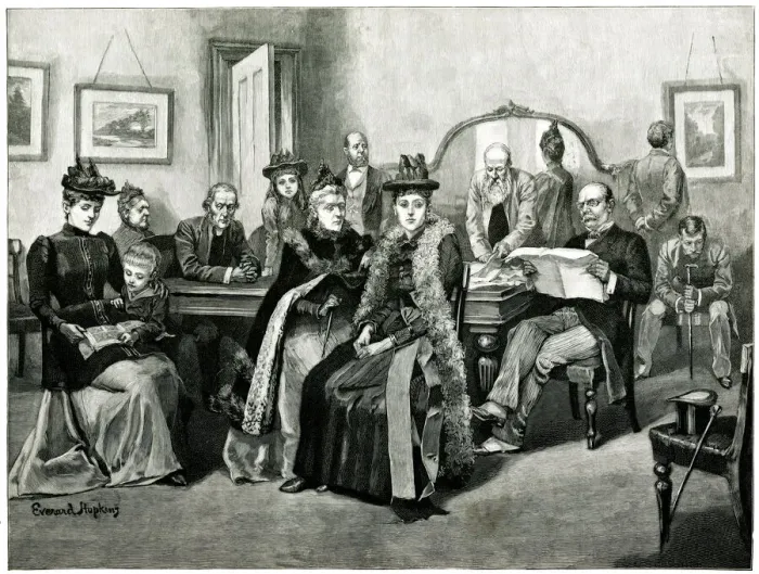Framed Print : Scene in a doctors waiting room, London Framed Print : Scene in a doctors waiting room, London