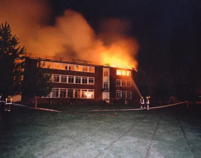 Framed Print : Scene of a fire at Tiffin Girls School Framed Print : Scene of a fire at Tiffin Girls School