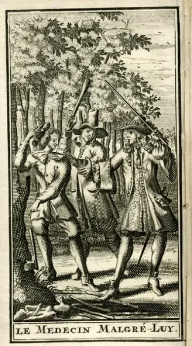 Framed Print : Scene from Molieres play, Le Medecin Malgre Lui Framed Print : Scene from Molieres play, Le Medecin Malgre Lui