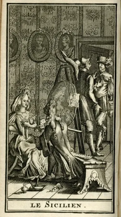 Framed Print : Scene from Molieres play, Le Sicilien Framed Print : Scene from Molieres play, Le Sicilien