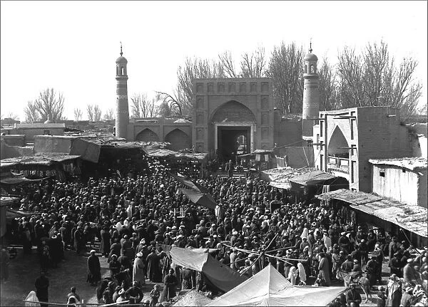 Scene outside a mosque in Kashgar, western China