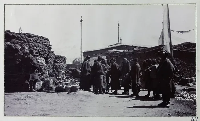 Framed Print : Scene at Phari bazaar, in Yadong County, on the Tibet border, from a fascinating album which reveals new details on a little-known campaign in which a British military force brushed aside Tibetan defences to capture Lhasa, in 1904 Framed Print : Scene at Phari bazaar, in Yadong County, on the Tibet border, from a fascinating album which reveals new details on a little-known campaign in which a British military force brushed aside Tibetan defences to capture Lhasa, in 1904