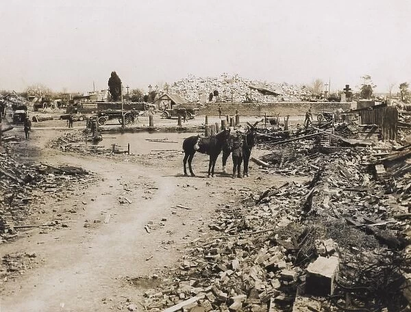 Scene in a ruined village, Western Front, WW1