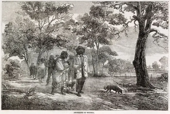 Framed Print : Scene showing Aborigines of Victoria, to accompany given in The Illustrated London News Framed Print : Scene showing Aborigines of Victoria, to accompany given in The Illustrated London News