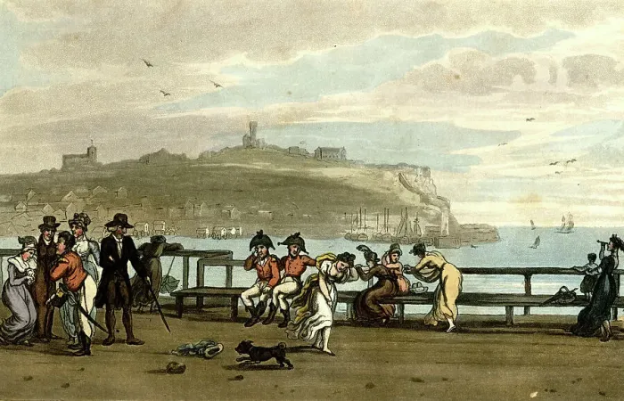 Framed Print : Scene on the Spa Terrace, Scarborough, North Yorkshire Framed Print : Scene on the Spa Terrace, Scarborough, North Yorkshire