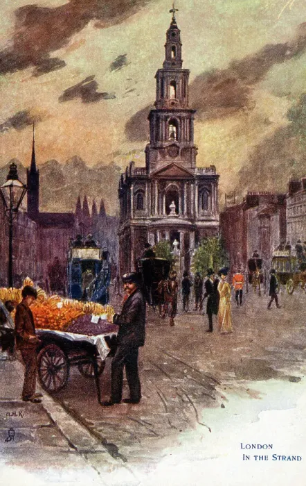 Framed Print : Scene in The Strand, London - fruit seller with barrow Framed Print : Scene in The Strand, London - fruit seller with barrow
