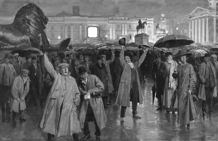 Framed Print : Scene in Trafalgar Square on a rainy winter evening Framed Print : Scene in Trafalgar Square on a rainy winter evening