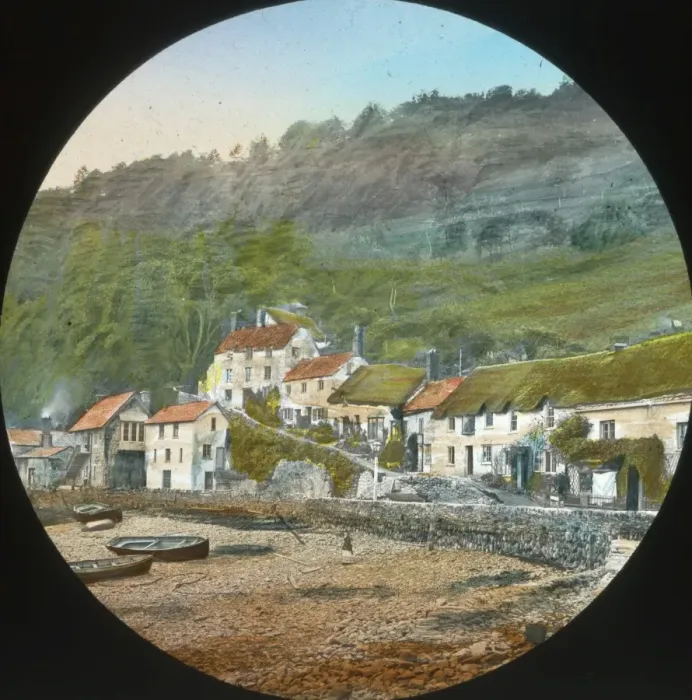 Framed Print : Scenery of Devon - Old cottages from pier, Lynmouth Framed Print : Scenery of Devon - Old cottages from pier, Lynmouth