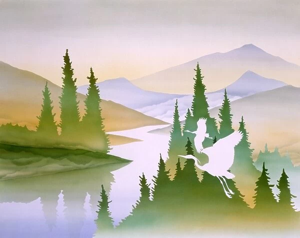 Scenery with mountains, lake and trees