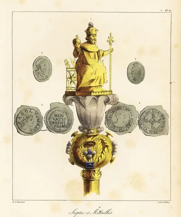 Framed Print : Sceptre and coins of Emperor Charlemagne, 748-814 Framed Print : Sceptre and coins of Emperor Charlemagne, 748-814