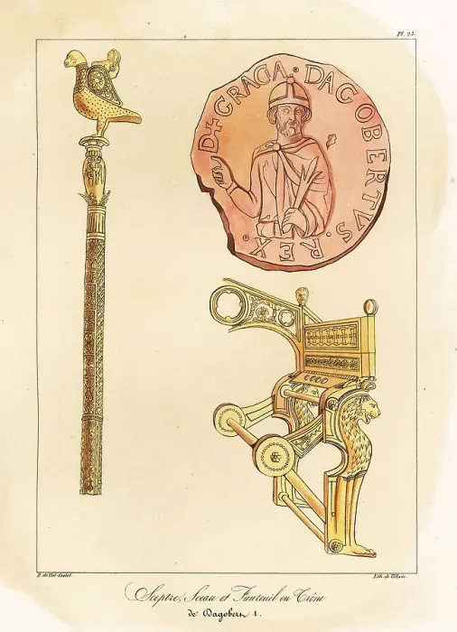 Framed Print : Sceptre, seal and throne of Dagobert I, King of Austrasia and al Framed Print : Sceptre, seal and throne of Dagobert I, King of Austrasia and al