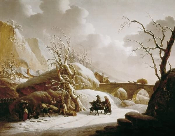 SCHEICKHARDT, Heinrich Wilheim. Winter landscape with farmers