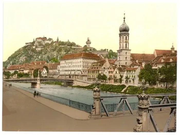 Framed Print : The Schlossberg from Hotel Florian, Styria, Austro-Hungary Framed Print : The Schlossberg from Hotel Florian, Styria, Austro-Hungary