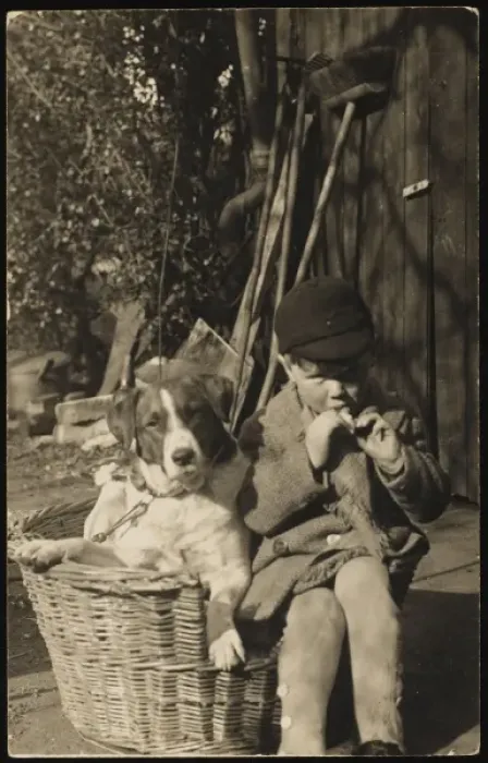 Framed Print : School Boy with his Dog Framed Print : School Boy with his Dog