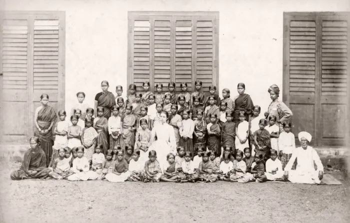 Framed Print : School children India c. 1890s - possibly a Christian mission Framed Print : School children India c. 1890s - possibly a Christian mission