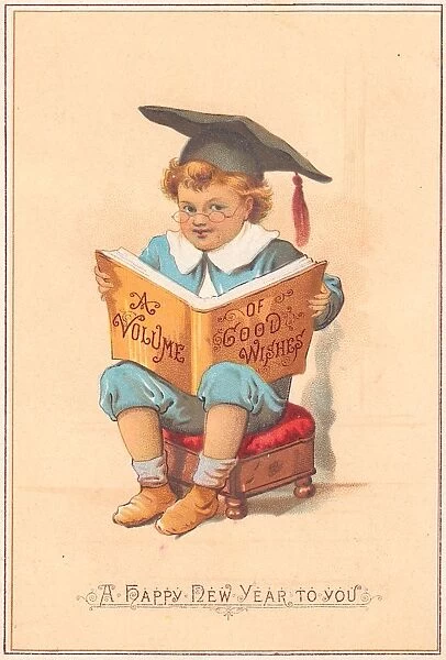 Schoolboy with book on a New Year card