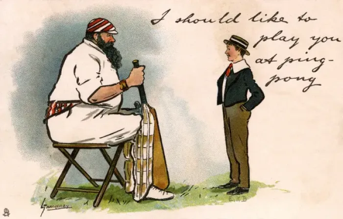 Framed Print : Schoolboy suggest a game of ping pong to W G Grace Framed Print : Schoolboy suggest a game of ping pong to W G Grace