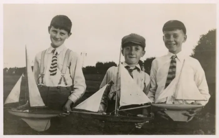 Framed Print : Three schoolboys and their model yachts Framed Print : Three schoolboys and their model yachts
