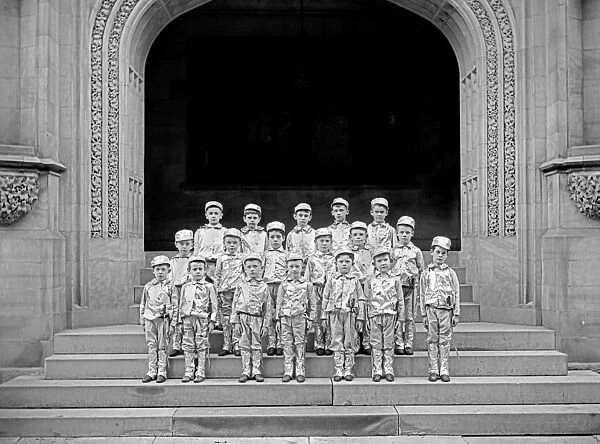 Schoolboys pose for a school class photo in America