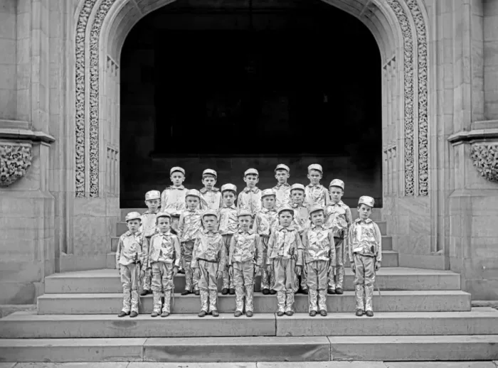 Framed Print : Schoolboys pose for a school class photo in America Framed Print : Schoolboys pose for a school class photo in America