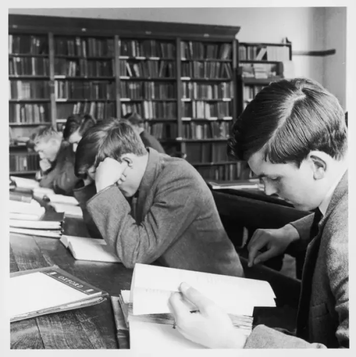 Framed Print : Schoolboys studying in school library Framed Print : Schoolboys studying in school library