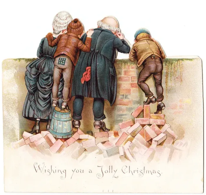 Framed Print : Schoolboys and teachers on a Christmas card Framed Print : Schoolboys and teachers on a Christmas card