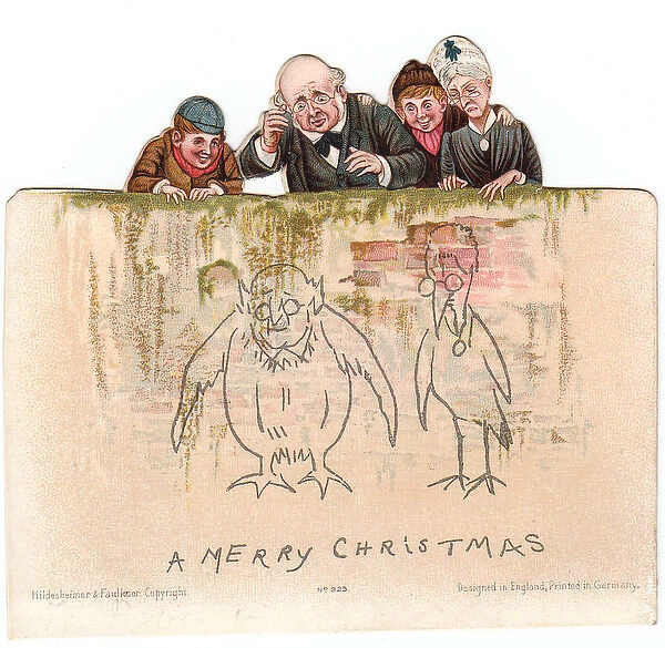 Schoolboys and teachers on a Christmas card