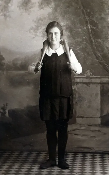 Framed Print : Schoolgirl - Studio Portrait with exercise clubs Framed Print : Schoolgirl - Studio Portrait with exercise clubs
