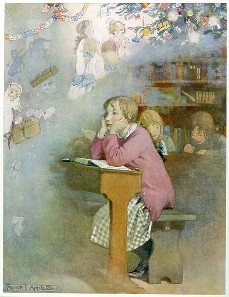 Schoolgirls Dream. The schoolgirl at her desk day-dreams of the pleasures