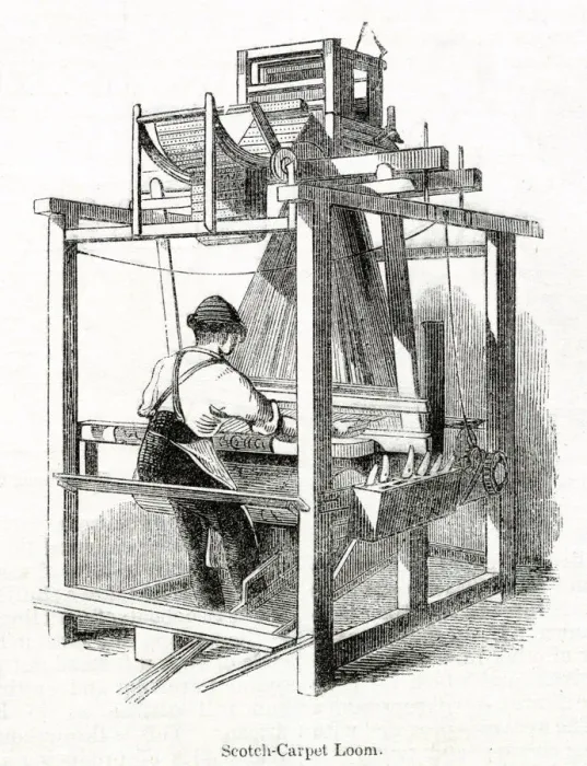 Framed Print : Scotch Carpet Loom, Glasgow 1843 Framed Print : Scotch Carpet Loom, Glasgow 1843