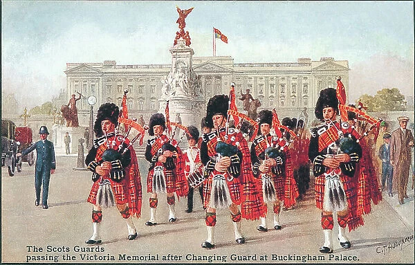 The Scots Guards passing the Victoria Memorial