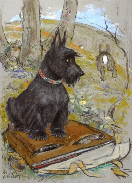 Framed Print : Scots terrier and rabbit by Muriel Dawson Framed Print : Scots terrier and rabbit by Muriel Dawson
