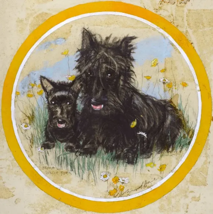 Framed Print : Two Scots terriers by Muriel Dawson Framed Print : Two Scots terriers by Muriel Dawson