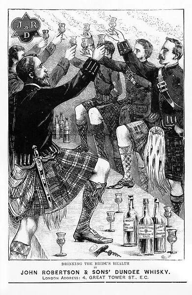 Scottish Toast 1893. Scotsmen make a toast with thistle shaped glasses