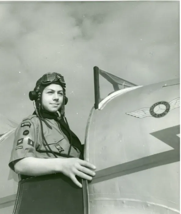 Framed Print : Scout in cockpit of Miles Magister Framed Print : Scout in cockpit of Miles Magister