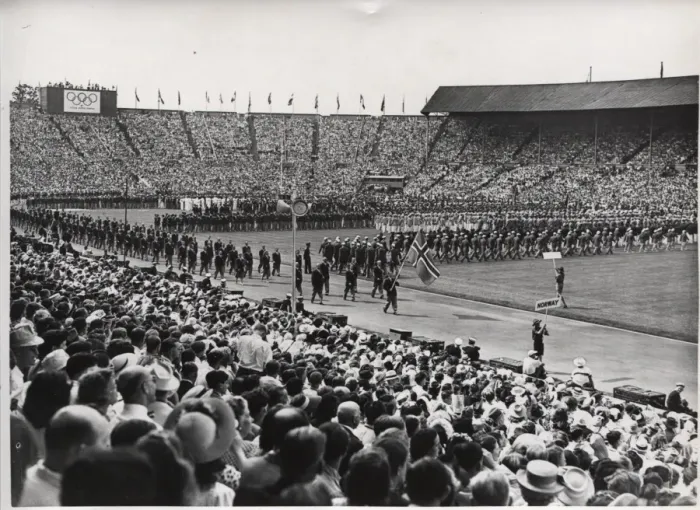 Framed Print : Scout leading Norway at 1948 London Olympics Framed Print : Scout leading Norway at 1948 London Olympics