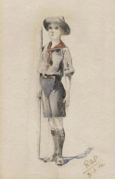 Scout in uniform, standing to attention.. 3 January 1912