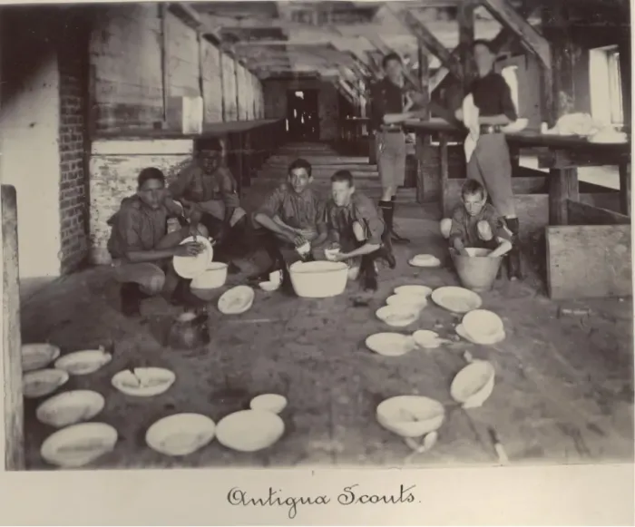 Framed Print : Scouts in Antigua washing dishes Framed Print : Scouts in Antigua washing dishes