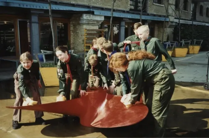 Framed Print : Scouts cleaning propeller near Tower Bridge, London Framed Print : Scouts cleaning propeller near Tower Bridge, London