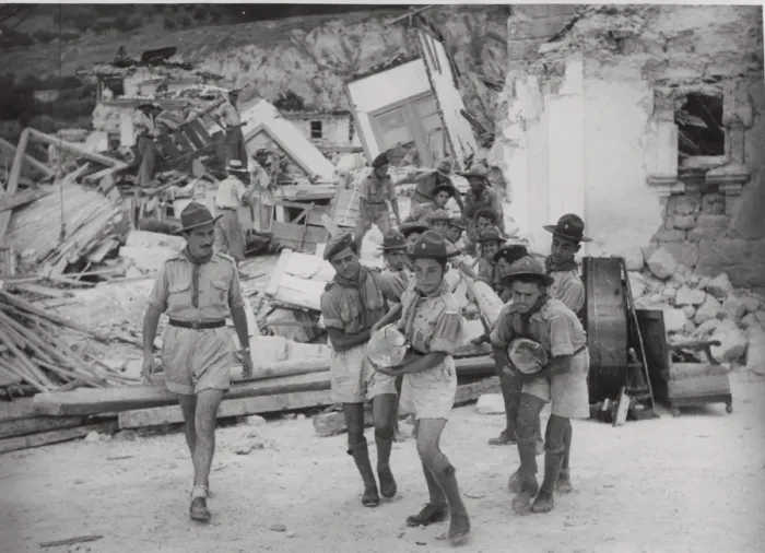 Framed Print : Scouts clearing ruins in Zakynthos, Greece Framed Print : Scouts clearing ruins in Zakynthos, Greece