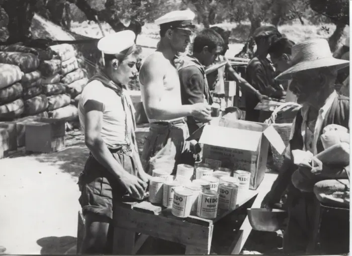 Framed Print : Scouts distributing food in Zakynthos, Greece Framed Print : Scouts distributing food in Zakynthos, Greece