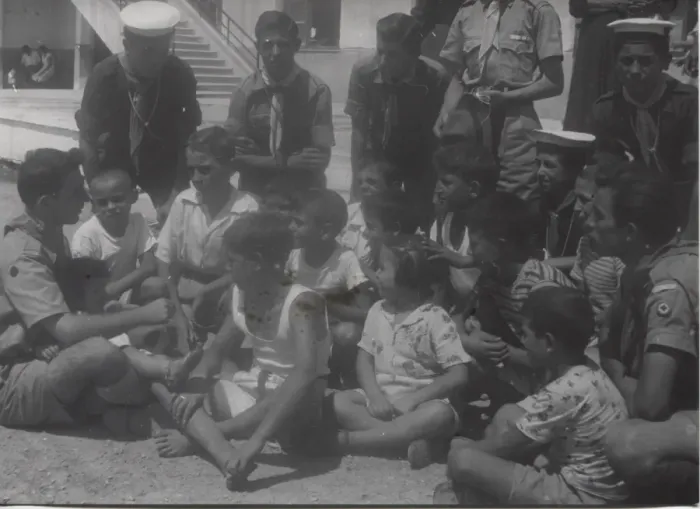 Framed Print : Scouts with earthquake victims in Patras, Greece Framed Print : Scouts with earthquake victims in Patras, Greece
