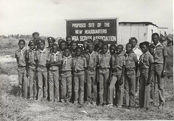 Scouts outside proposed headquarters, Gambia, West Africa