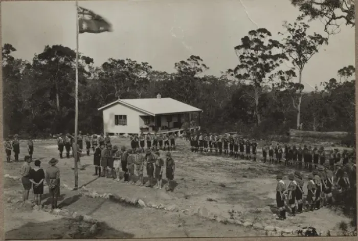 Framed Print : Scouts on parade at a camp, Australia Framed Print : Scouts on parade at a camp, Australia