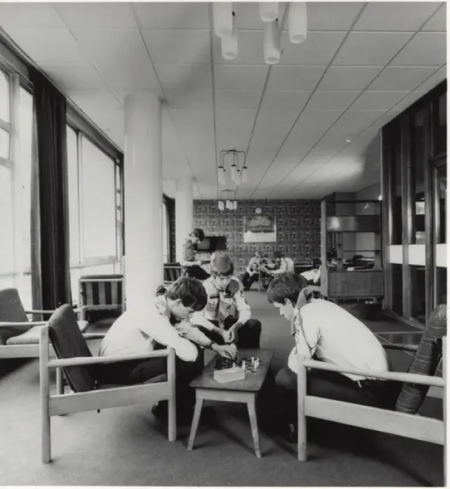 Framed Print : Scouts relaxing at Baden Powell House, London Framed Print : Scouts relaxing at Baden Powell House, London