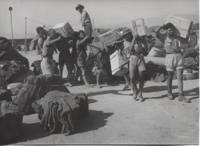 Framed Print : Scouts unloading supplies after earthquake, Greece Framed Print : Scouts unloading supplies after earthquake, Greece