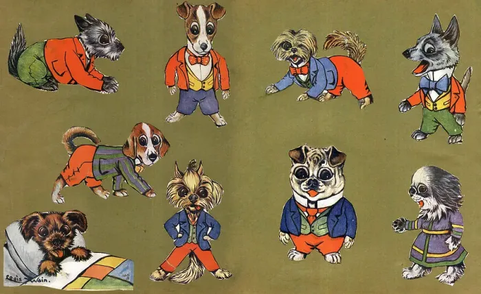 Framed Print : Scrap cutouts, Dog cartoons by Louis Wain Framed Print : Scrap cutouts, Dog cartoons by Louis Wain