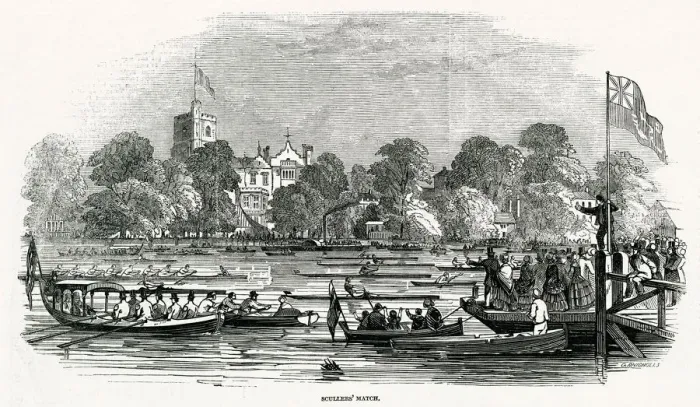 Framed Print : Scullers Match at the Thames Grand Regatta 1846 Framed Print : Scullers Match at the Thames Grand Regatta 1846