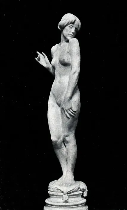 Framed Print : Sculpture of an unknown woman standing on a cushion plinth. Date: circa 1929 Framed Print : Sculpture of an unknown woman standing on a cushion plinth. Date: circa 1929
