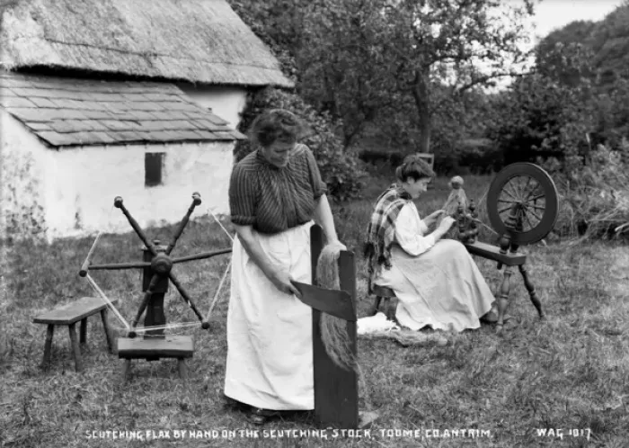 Framed Print : Scutching Flax By Hand on the Scutching Stock, Toome, Co. An Framed Print : Scutching Flax By Hand on the Scutching Stock, Toome, Co. An
